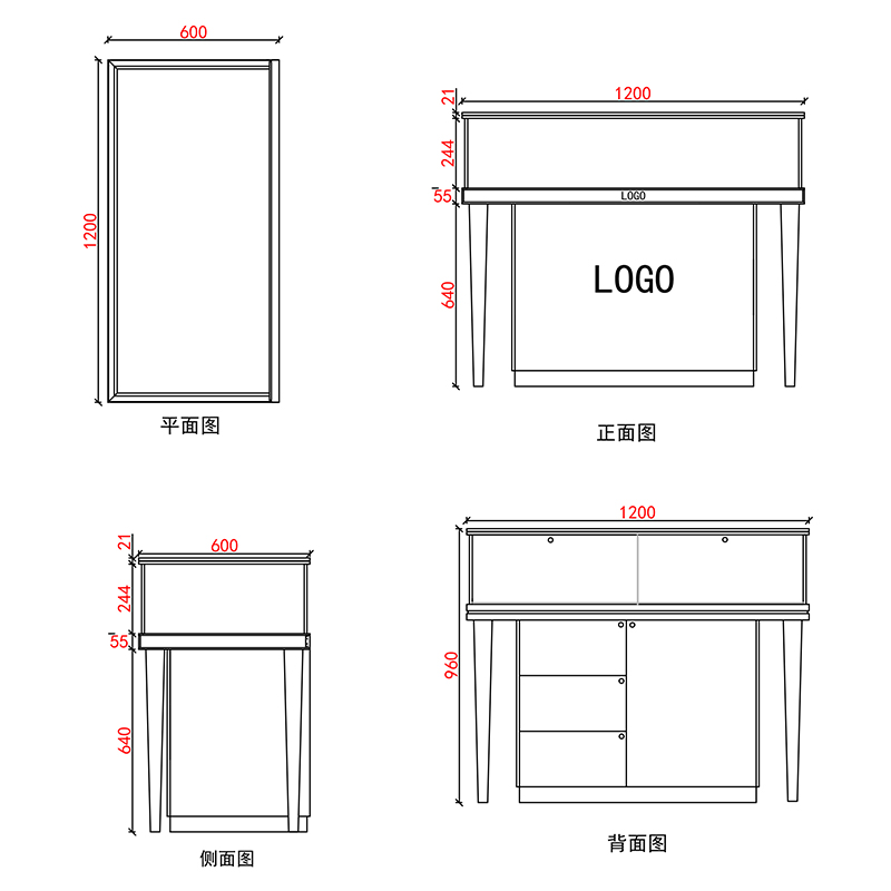 玻璃珠寶展示柜E款-01前柜